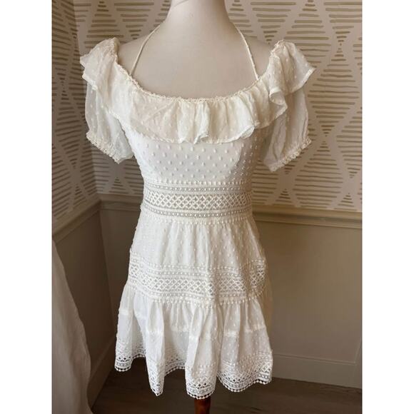 Entro Women’s Medium White Lace Cutout Neck Tie Mini Dress - Picture 1 of 4